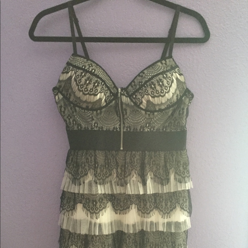 Black lace structured top dress